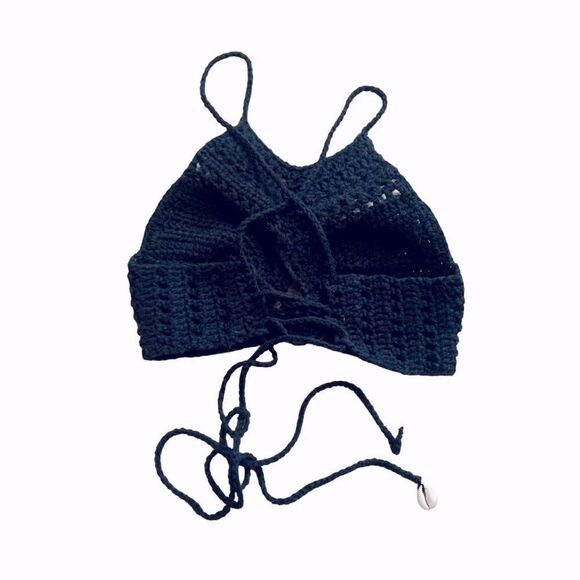 Unbranded Navy Blue Boho Crochet Strappy Halter Top Size Small - Picture 3 of 4